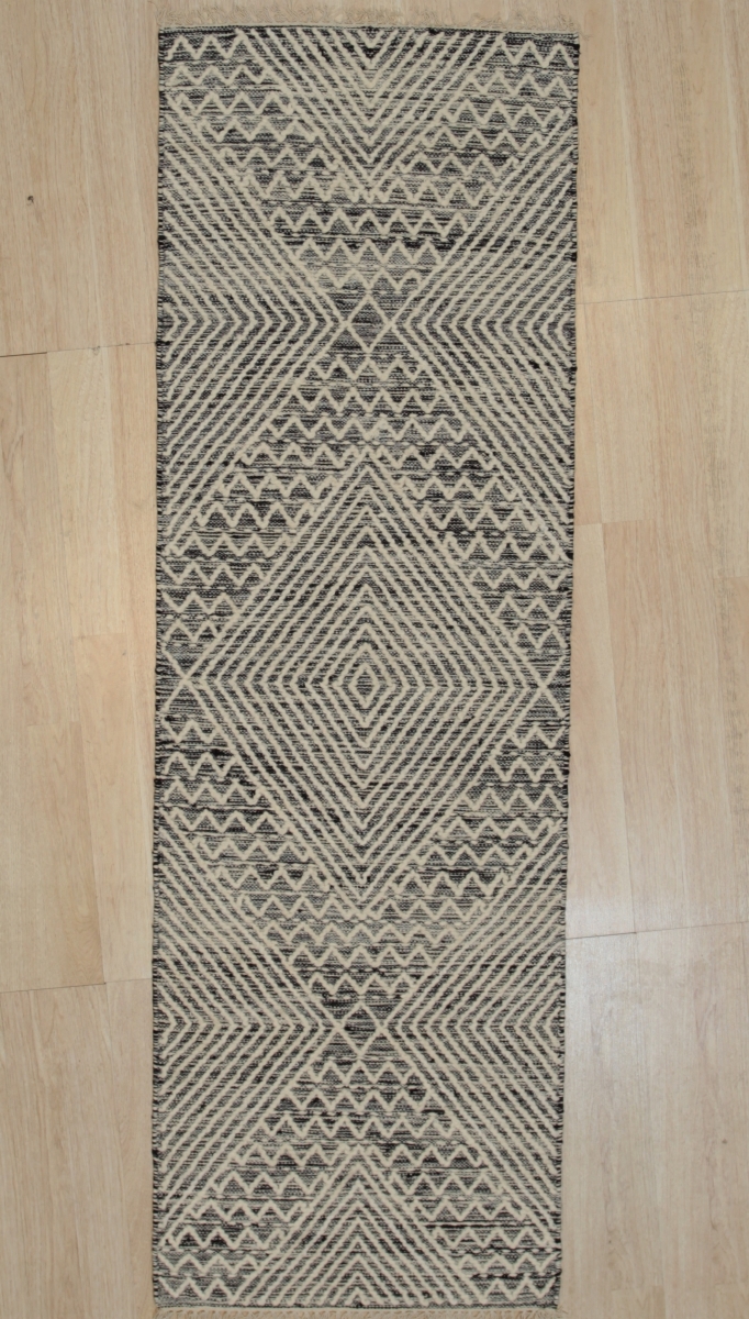 Punja Killim Contemporary Handmade Area Rug - Black - 2 x 8 ft.