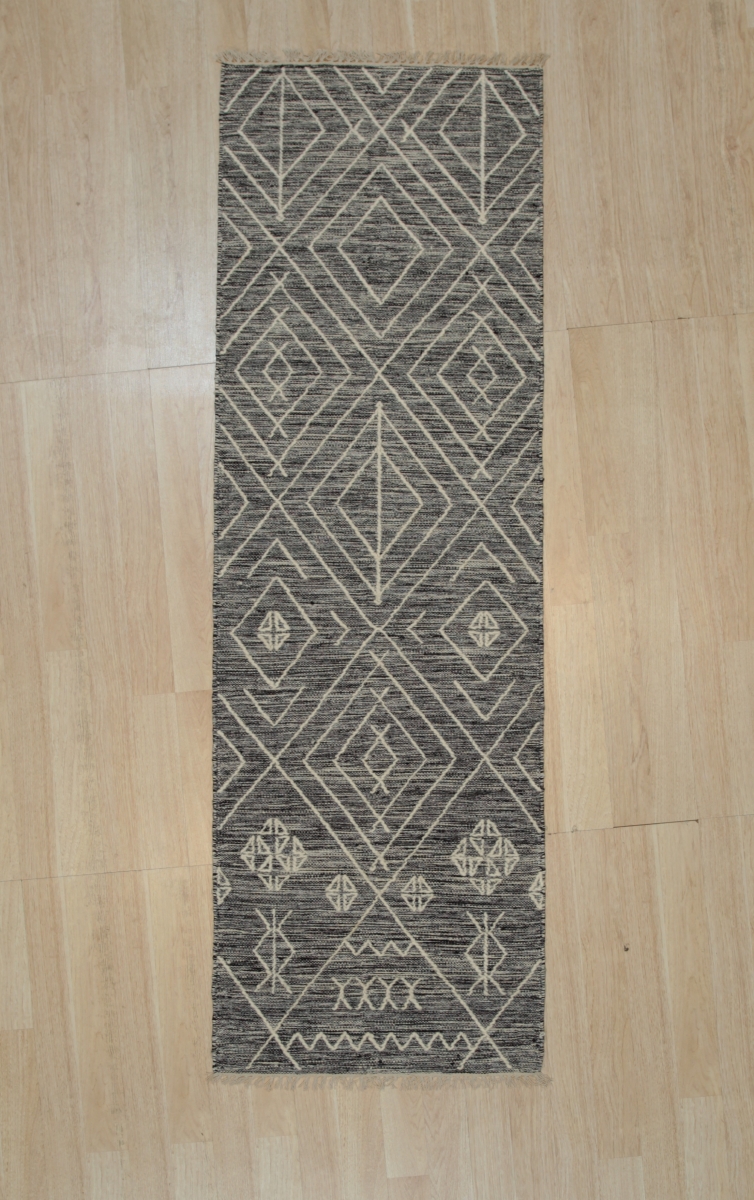 2 x 8 ft. Punja Killim Contemporary Area Rug - Charcoal