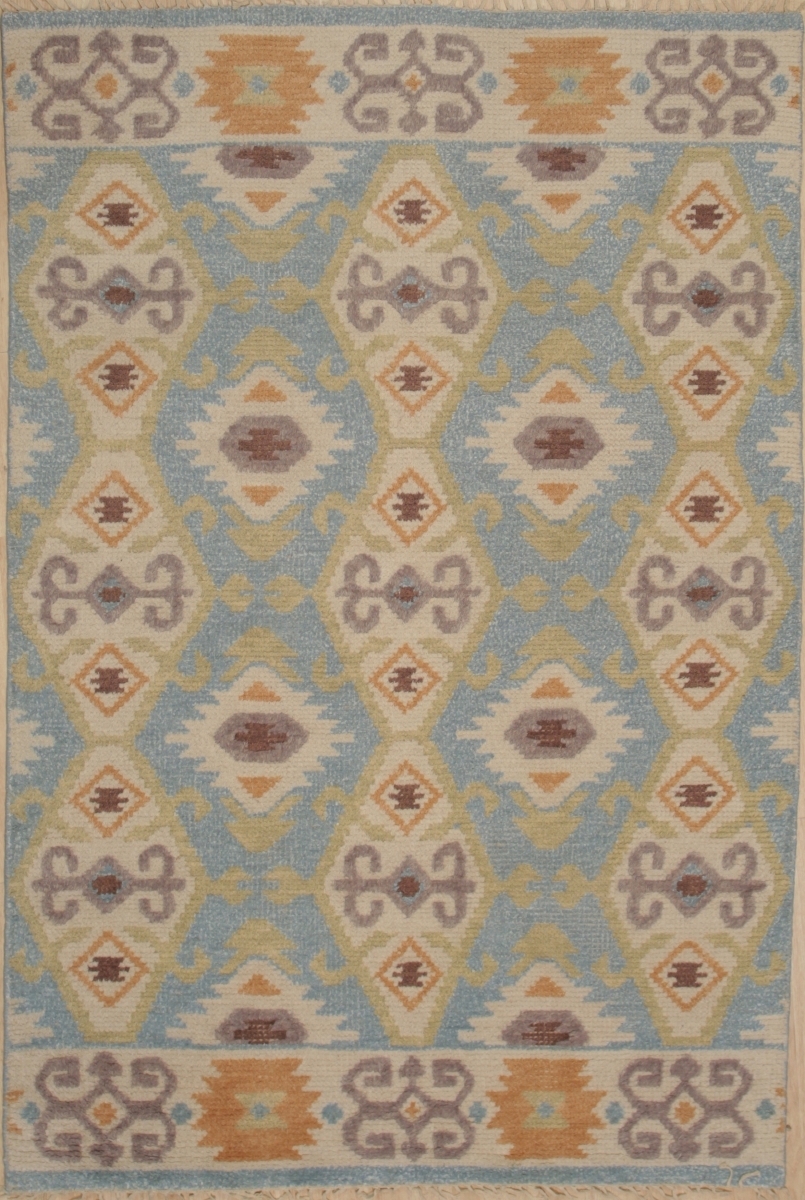 6 x 9 ft. Piled Killim Traditional Area Rug - Light Blue