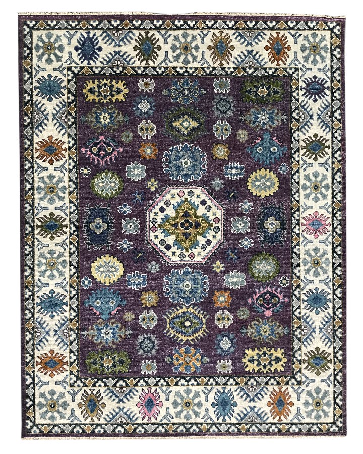 8 x 10 ft. Kazak Traditional Area Rug - Red Purple & Ivory