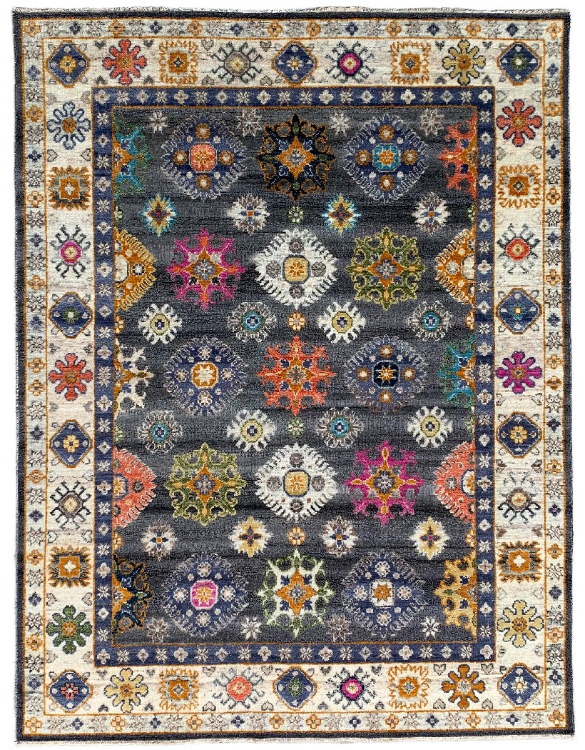 8 x 10 ft. Kazak Traditional Area Rug, N.Grey & N.Ivory
