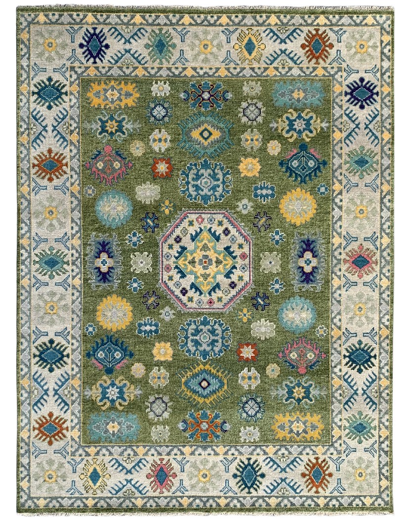 8 x 10 ft. Kazak Traditional Area Rug, Light Green & Beige