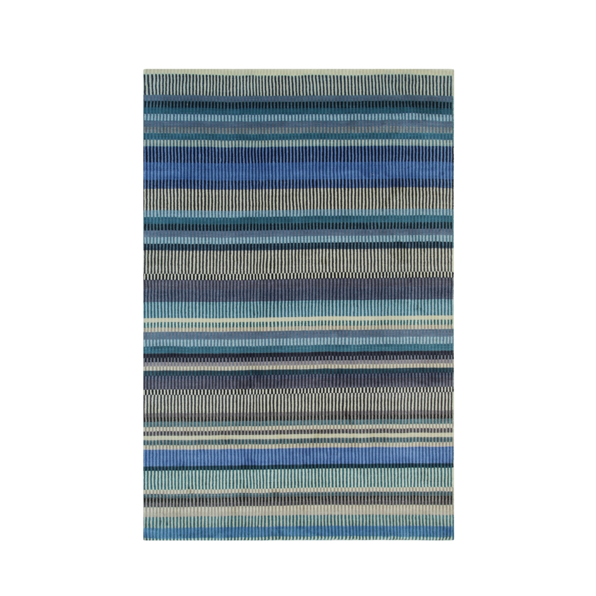 FM32BL6X9 6 x 9 ft. Hand-Knotted Wool Stripe & Blue Modern Striped Rectangle Area Rug