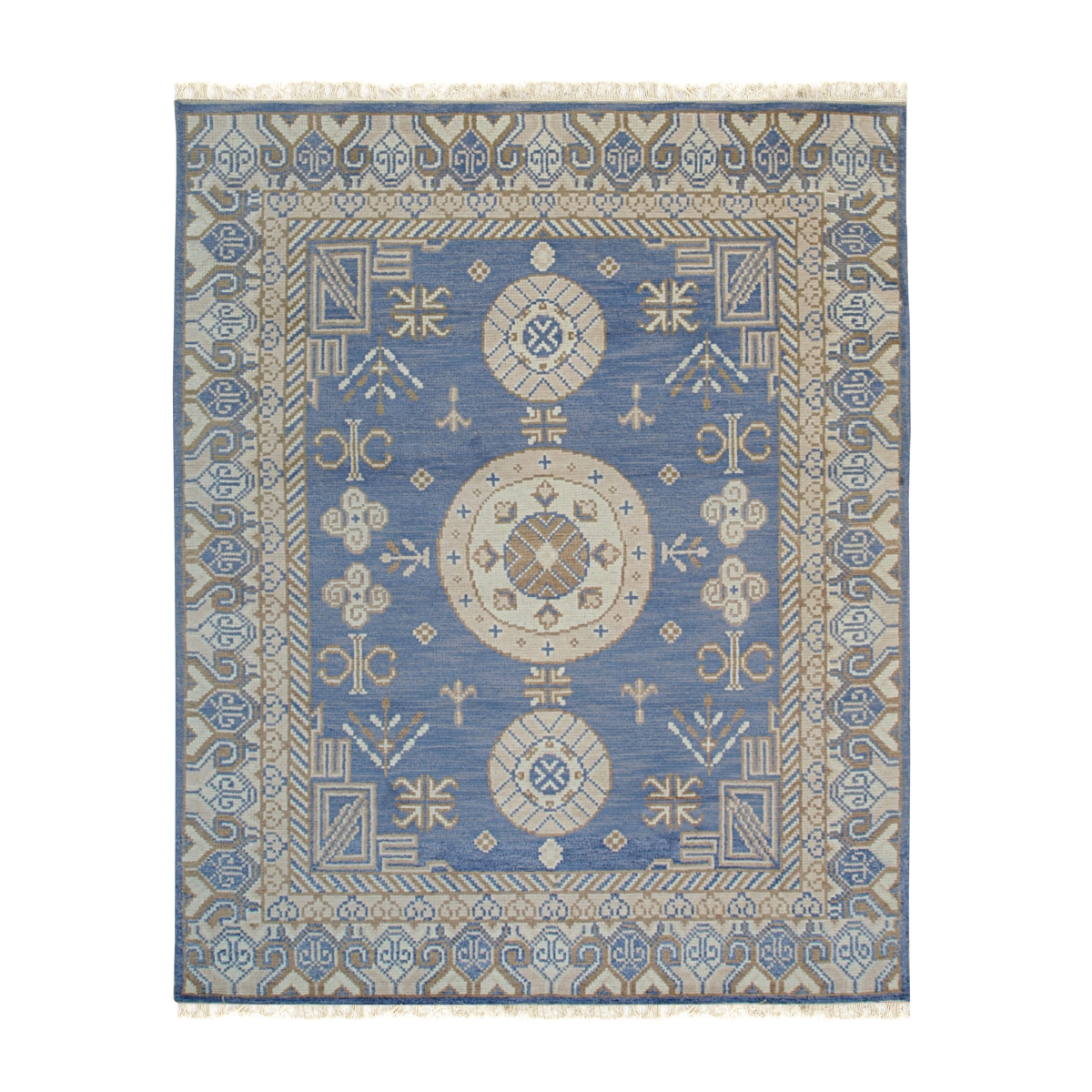 IE409BL6X9 6 x 9 ft. Blue Hand-Knotted Wool Khotan Rectangle Area Rug