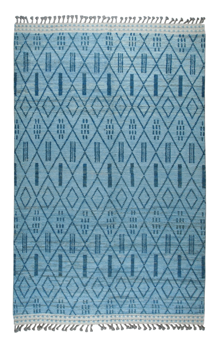 ID06BL6X9 6 x 9 ft. Blue Hand-Knotted Wool Contemporary Geometric Marrakech Handspun Rectangle Area Rug
