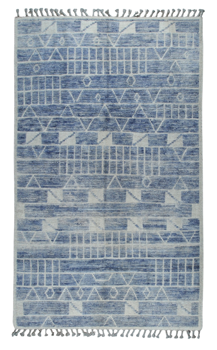 ID04BL5X8 5 x 8 ft. Blue Hand-Knotted Wool Contemporary Marrakech Handspun Rectangle Area Rug
