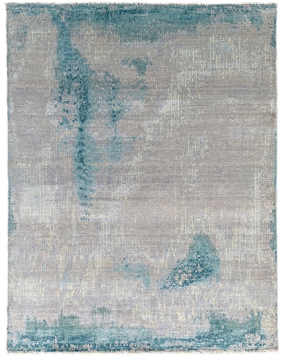 KC20000AQ9X12 9 x 12 ft. Gray & Aqua Hand-Knotted Wool Traditional Knot Rectangle Area Rug
