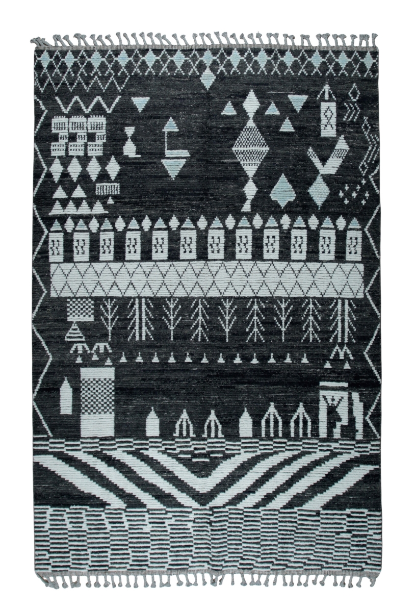 ID01BK9X12 9 x 12 ft. Black Hand-Knotted Wool Contemporary Marrakech Handspun Rectangle Area Rug