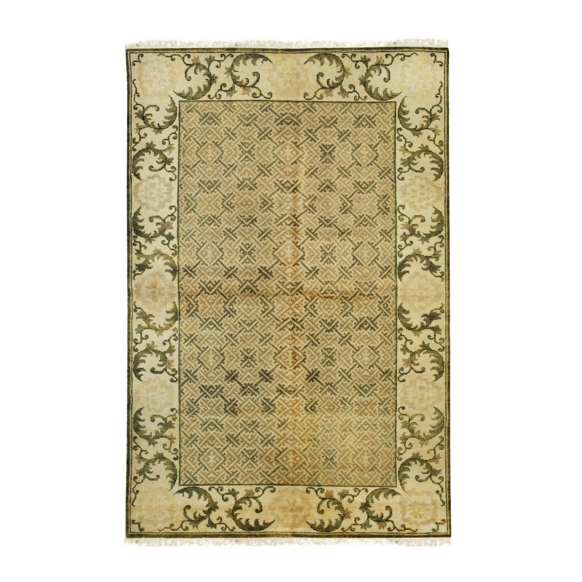 FAF121GN8X10 8 x 10 ft. Hand-Made Wool Ningxia Transitional Rectangle Area Rug, Beige & Green