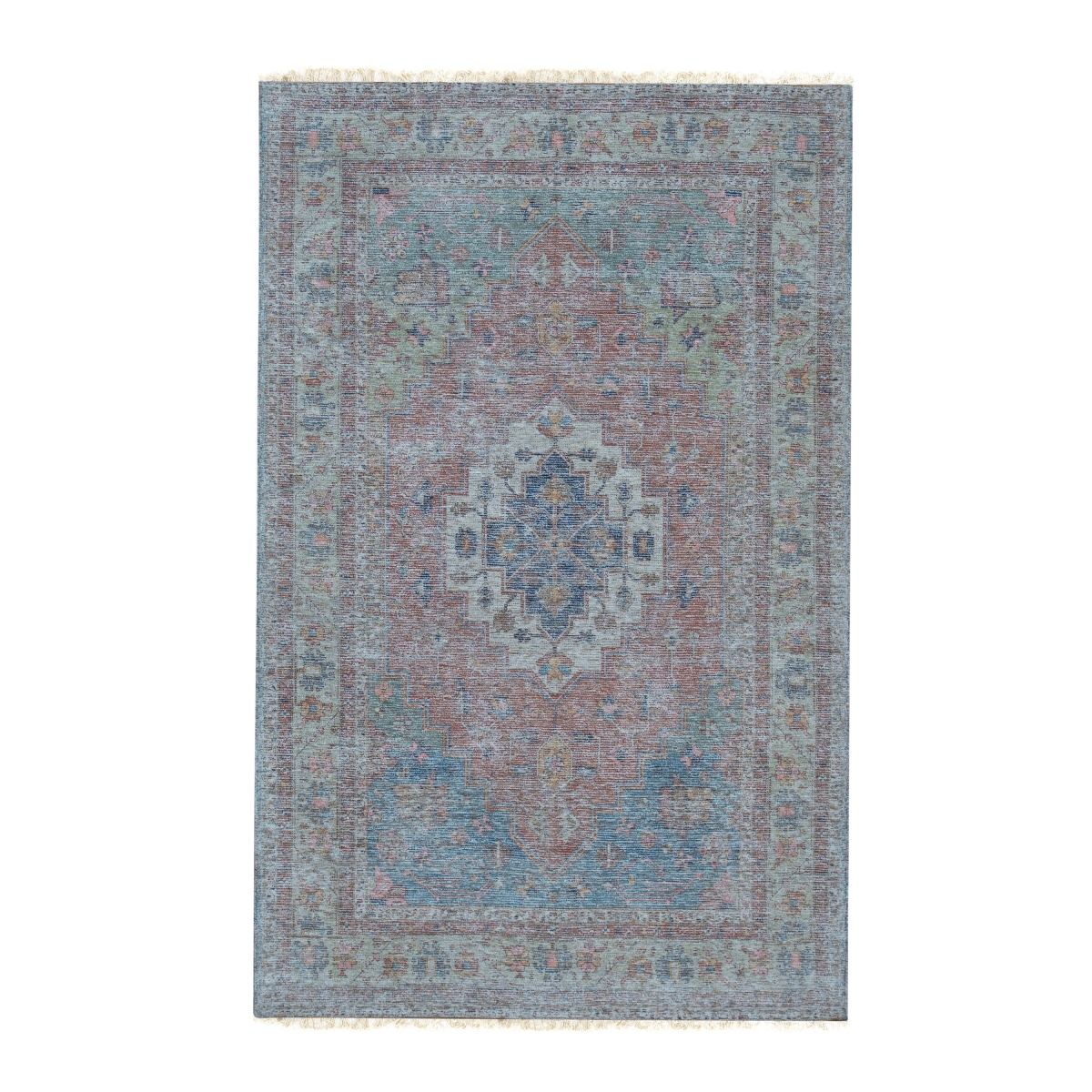 FL100RD6X9 6 x 9 ft. Red Hand-Knotted Wool Heriz Rectangle Area Rug
