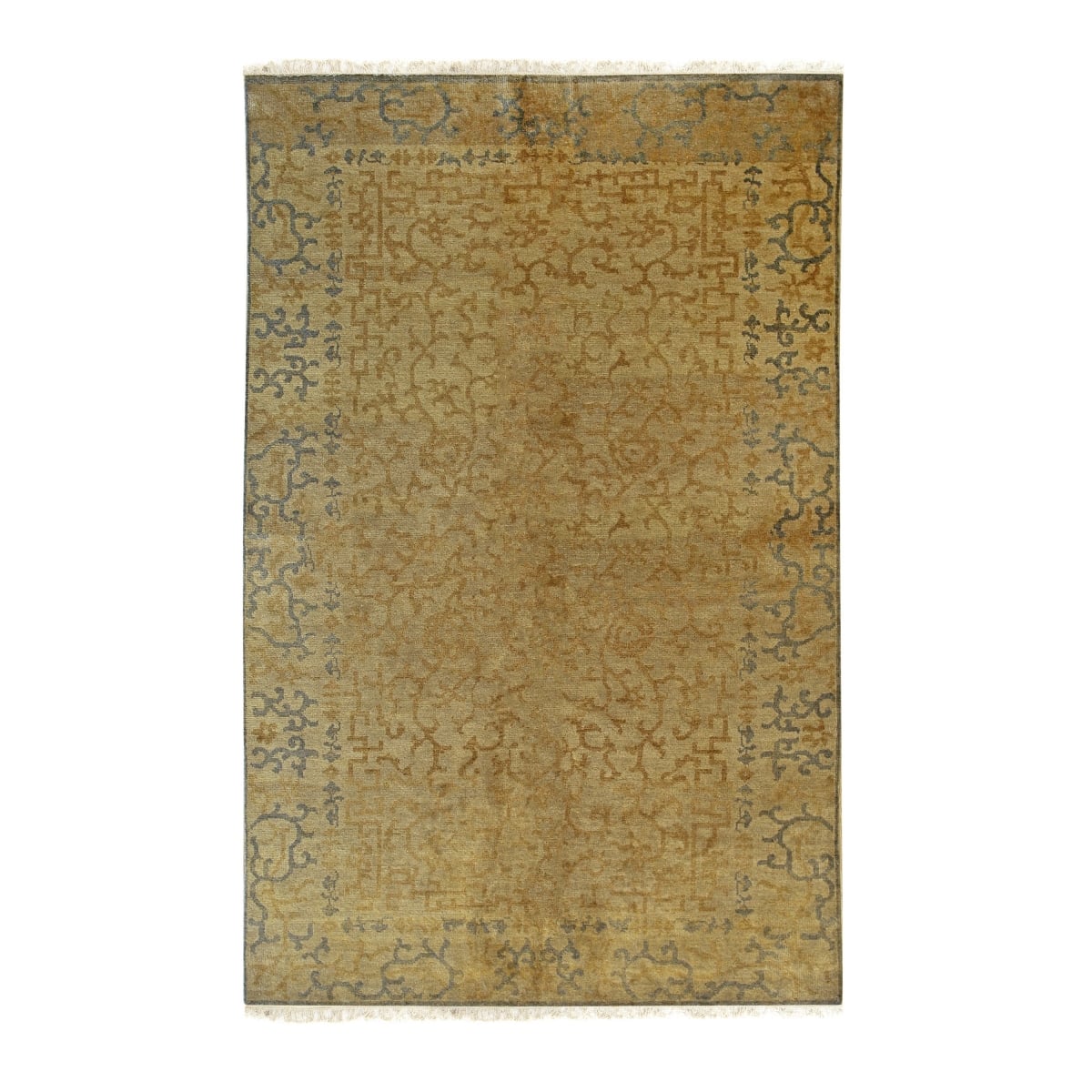 FAF122GD6X20 6 x 20 ft. Gold Handmade Wool Ningxia Rectangle Area Rug