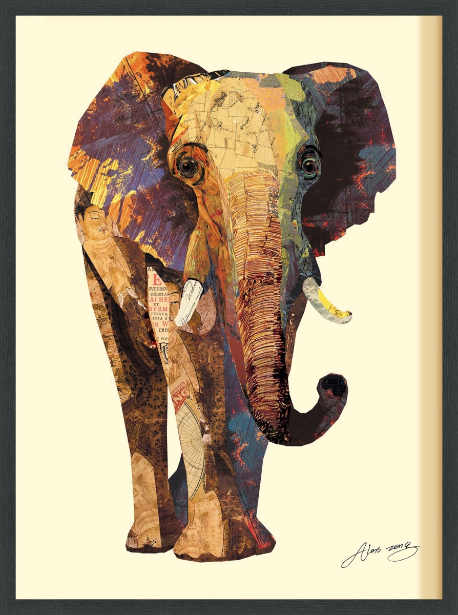 Picture of Empire Art Direct DAC-063-3040B Elephant - Dimensional Art Collage Hand Signed by Alex Zeng Framed Graphic Wall Art