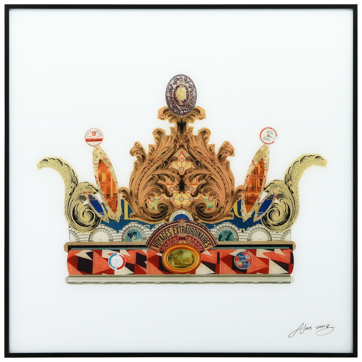 Picture of Empire Art Direct AAGB-AZ241-2424 24 x 24 in. Crown with Curved Spires Reverse Printed Glass Wall Art with Black Anodized Aluminum Frame