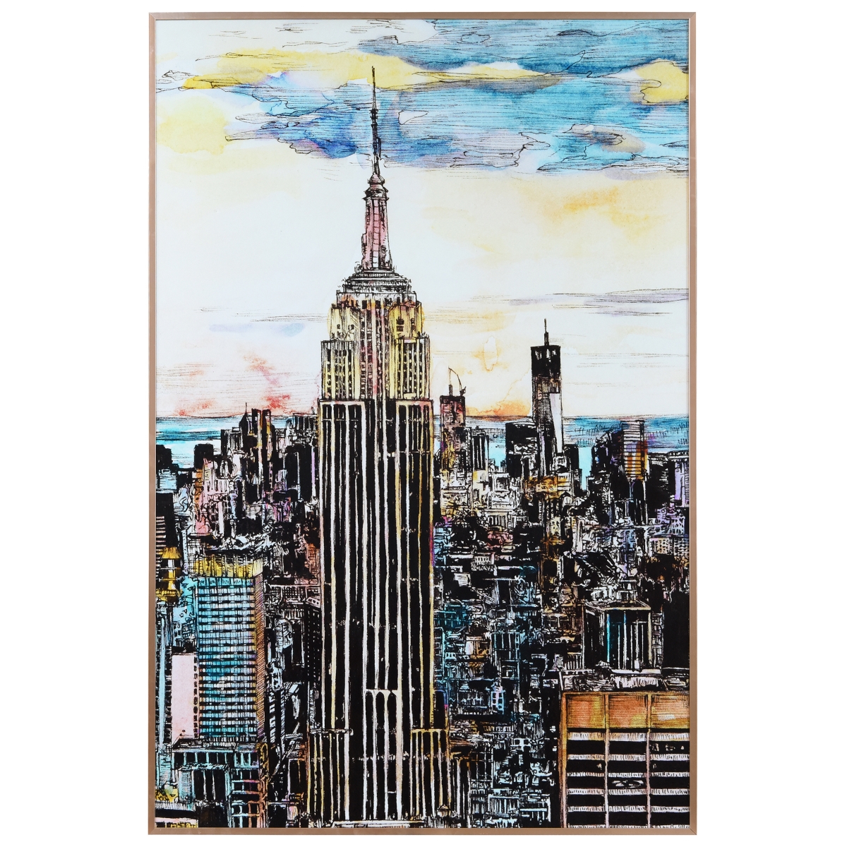 Picture of Empire Art Direct AAGG-132432-3624 36 x 24 in. Empire State Building Colorful Reverse Printed Glass & Anodized Aluminum Rose Gold Frame Contemporary Wall Art