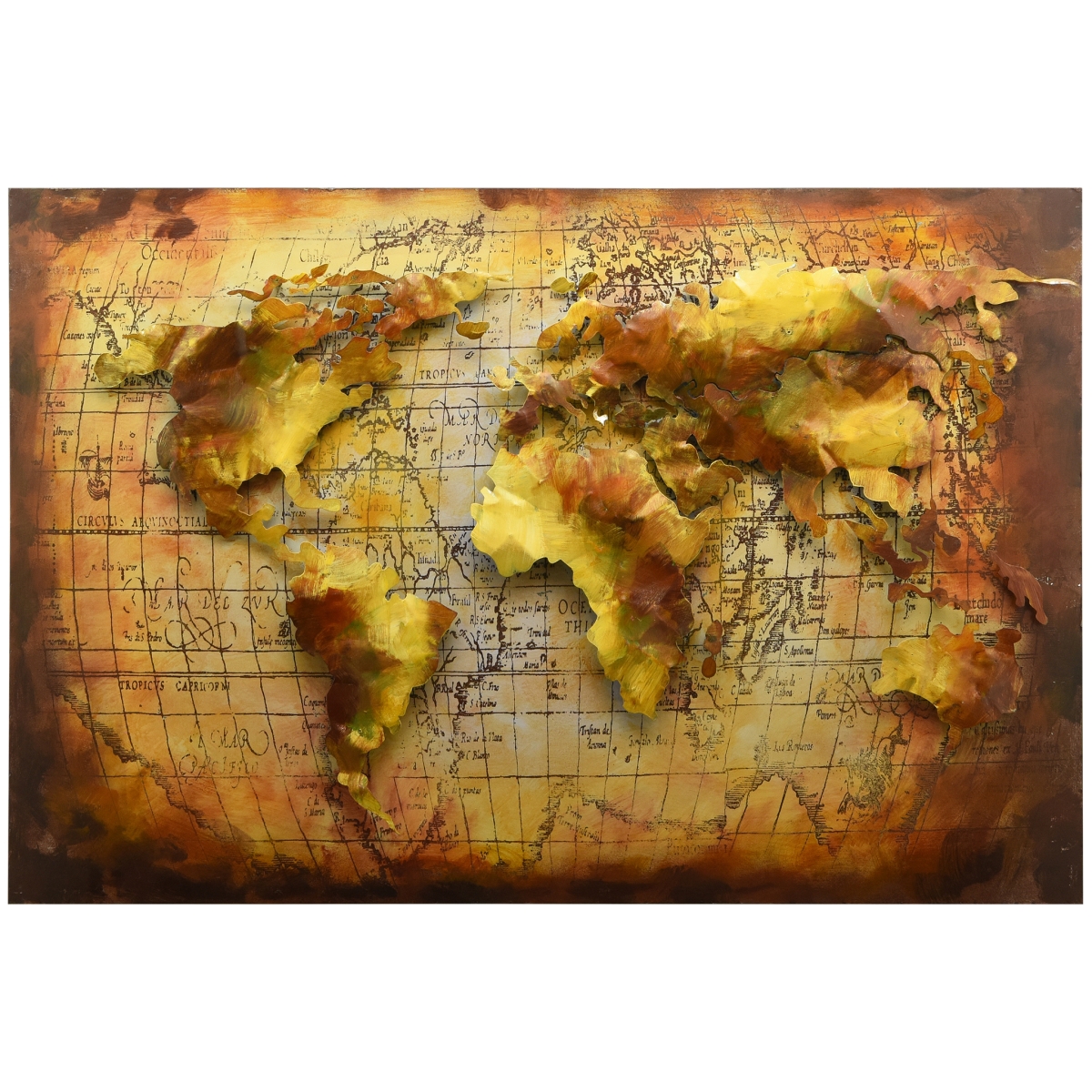 Picture of Empire Art Direct PMO-F0408-4832 48 x 32 in. World Map Hand Painted Primo Mixed Media Iron Wall Sculpture 3D Metal Wall Art