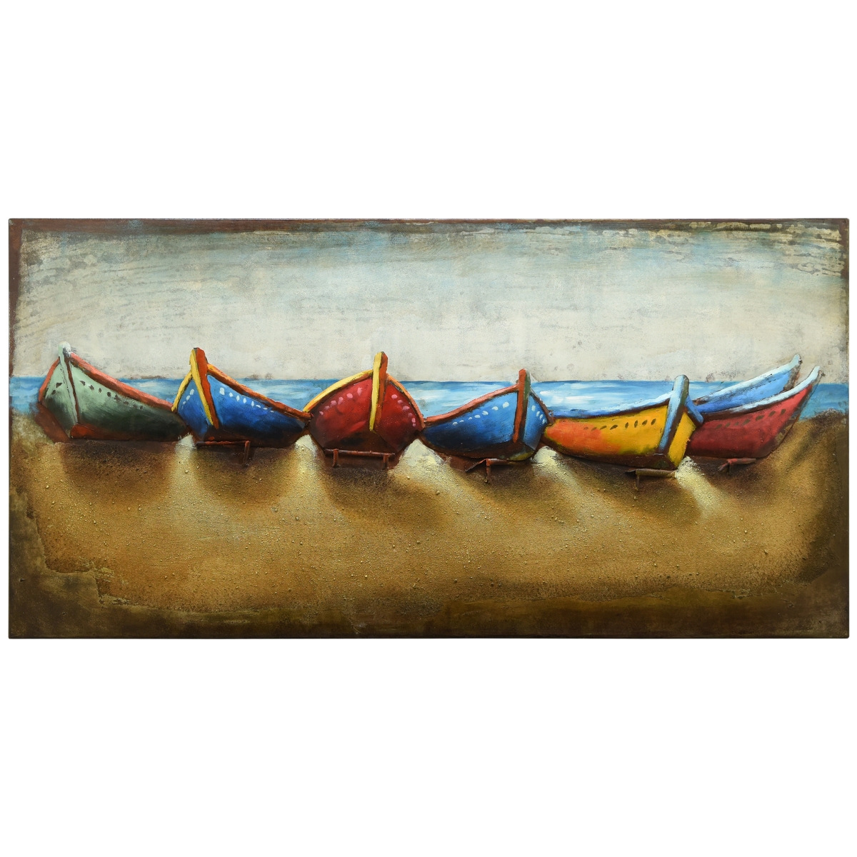 Picture of Empire Art Direct PMO-160121-2856 28 x 56 in. Boats Hand Painted Primo Mixed Media Iron Wall Sculpture 3D Metal Wall Art