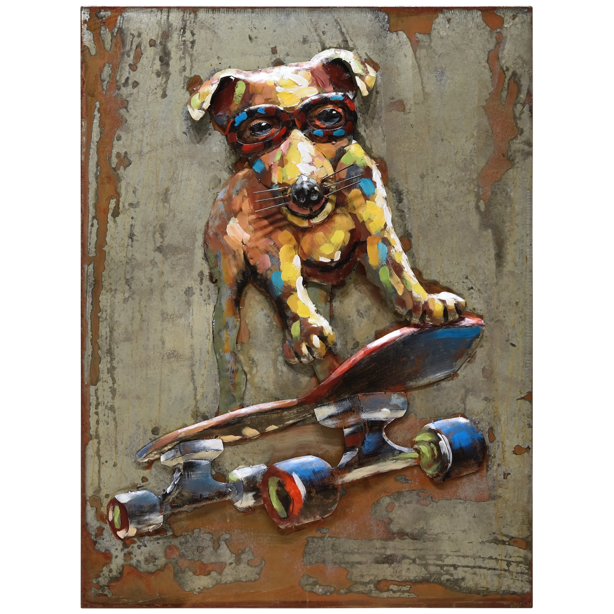 Picture of Empire Art Direct PMO-160136-4030 40 x 30 in. Dog on Skateboard Hand Painted Primo Mixed Media Iron Wall Sculpture 3D Metal Wall Art