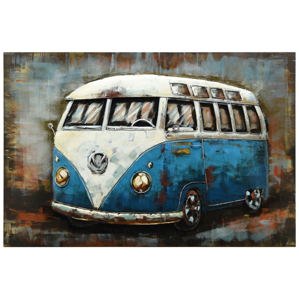 Picture of Empire Art Direct PMO-180101-3248 32 x 48 in. Blue Bus Hand Painted Primo Mixed Media Iron Wall Sculpture 3D Metal Wall Art