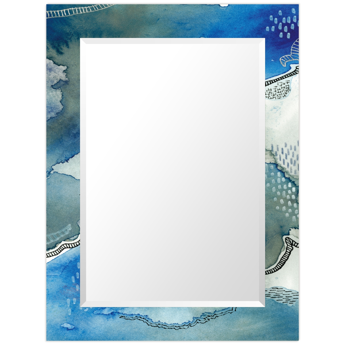 TAM-129005-4030 'Subtle Blues'Rectangular Beveled Mirror on Free Floating Printed Tempered Art Glass
