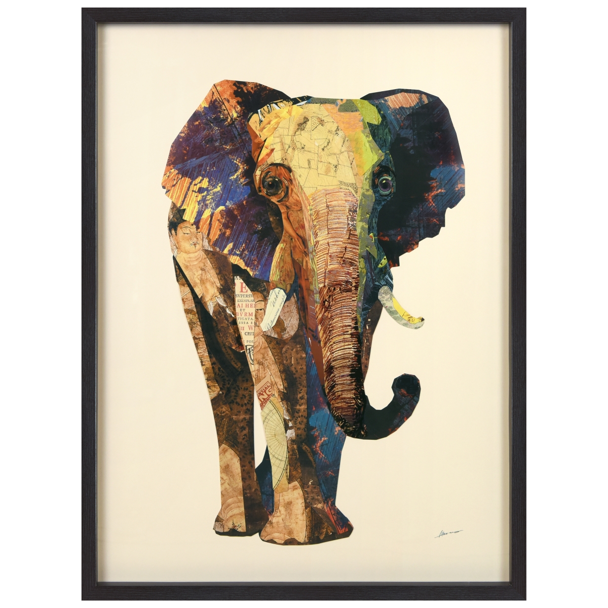 Picture of Empire Art Direct DAC-063R-3040B &apos;Elephant&apos; Hand-made Dimensional Collage Wall Art&#44; under glass & a shadow box frame