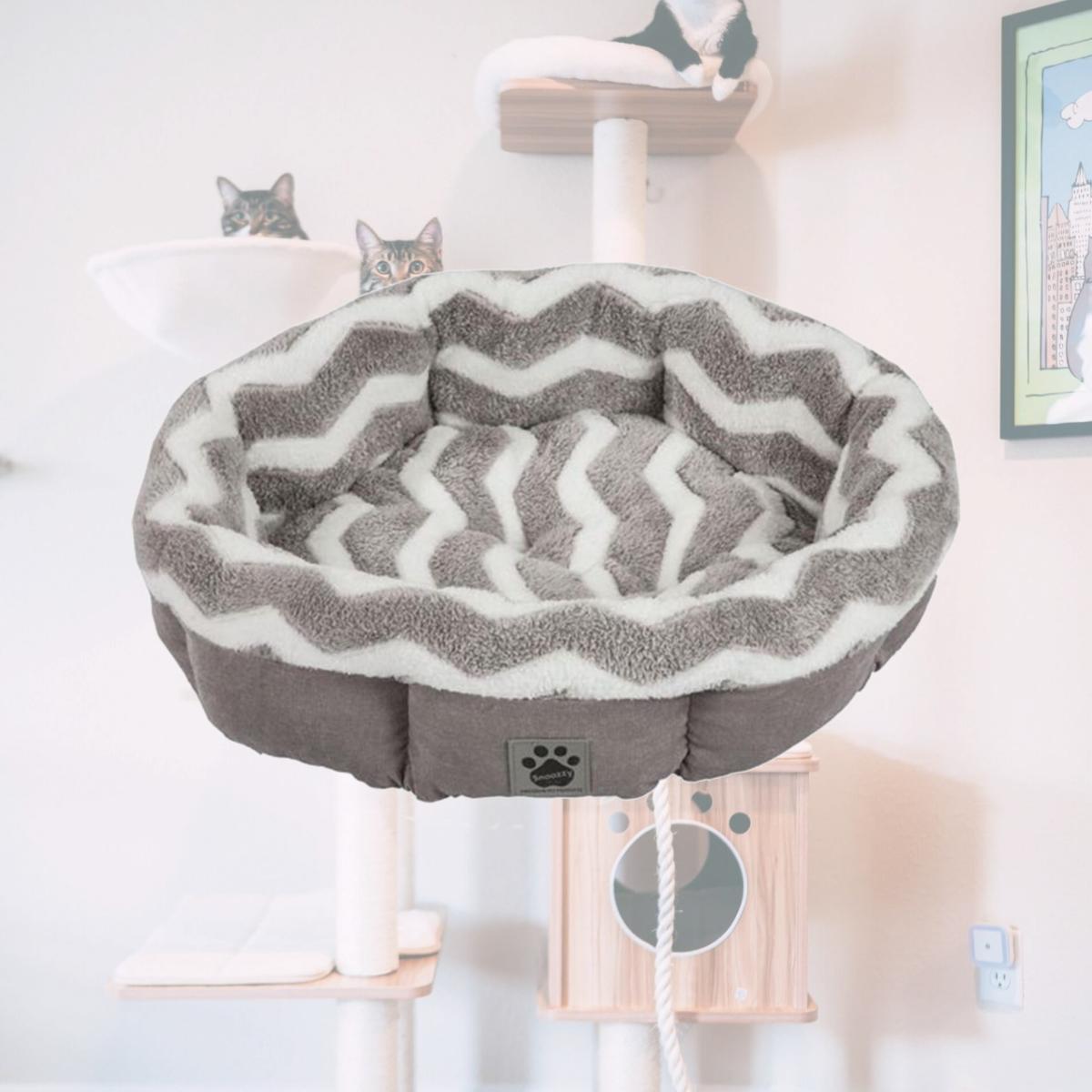 Picture of Our Pets - Pet Zone 42701 Hip Zig Zag Shearling Round Pets Bed - Grey & White
