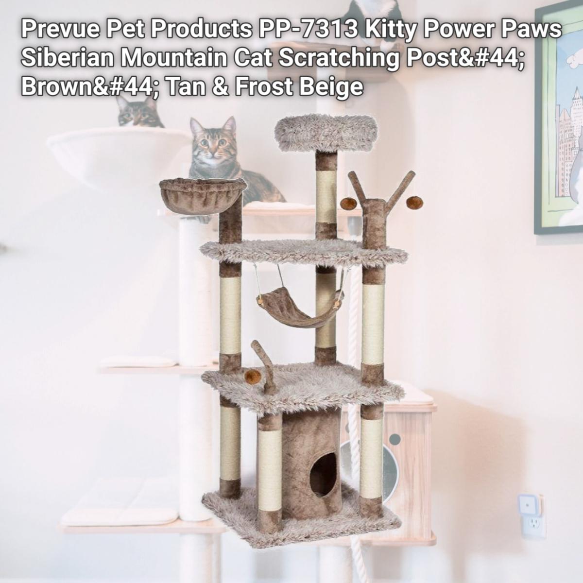 Picture of Prevue Pet Products PP-7313 Kitty Power Paws Siberian Mountain Cat Scratching Post&#44; Brown&#44; Tan & Frost Beige
