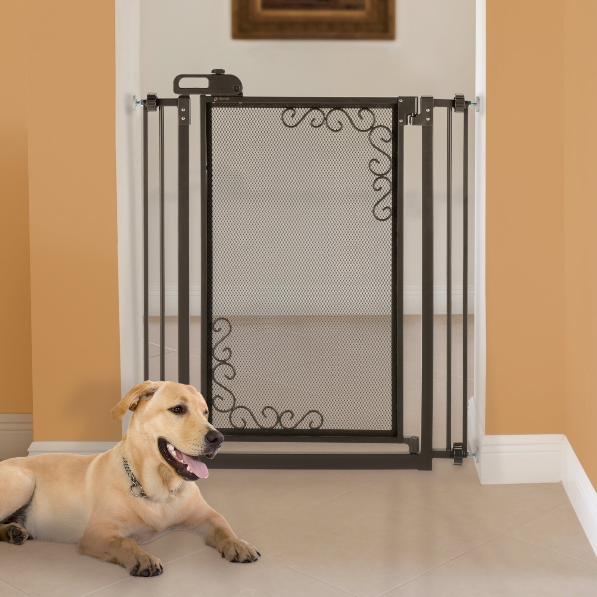 Picture of Richell 94942 32.5-36.5 x 2.4 x 40 in. One-Touch Metal Mesh Pet Gate - Black - Tall