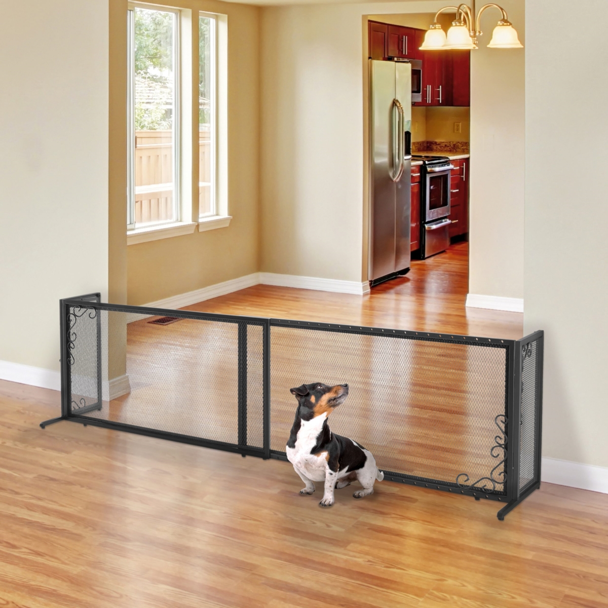 Picture of Richell 94946 40-71 x 18 x 20 in. Freestanding Metal Mesh Pet Gate - Black - Large