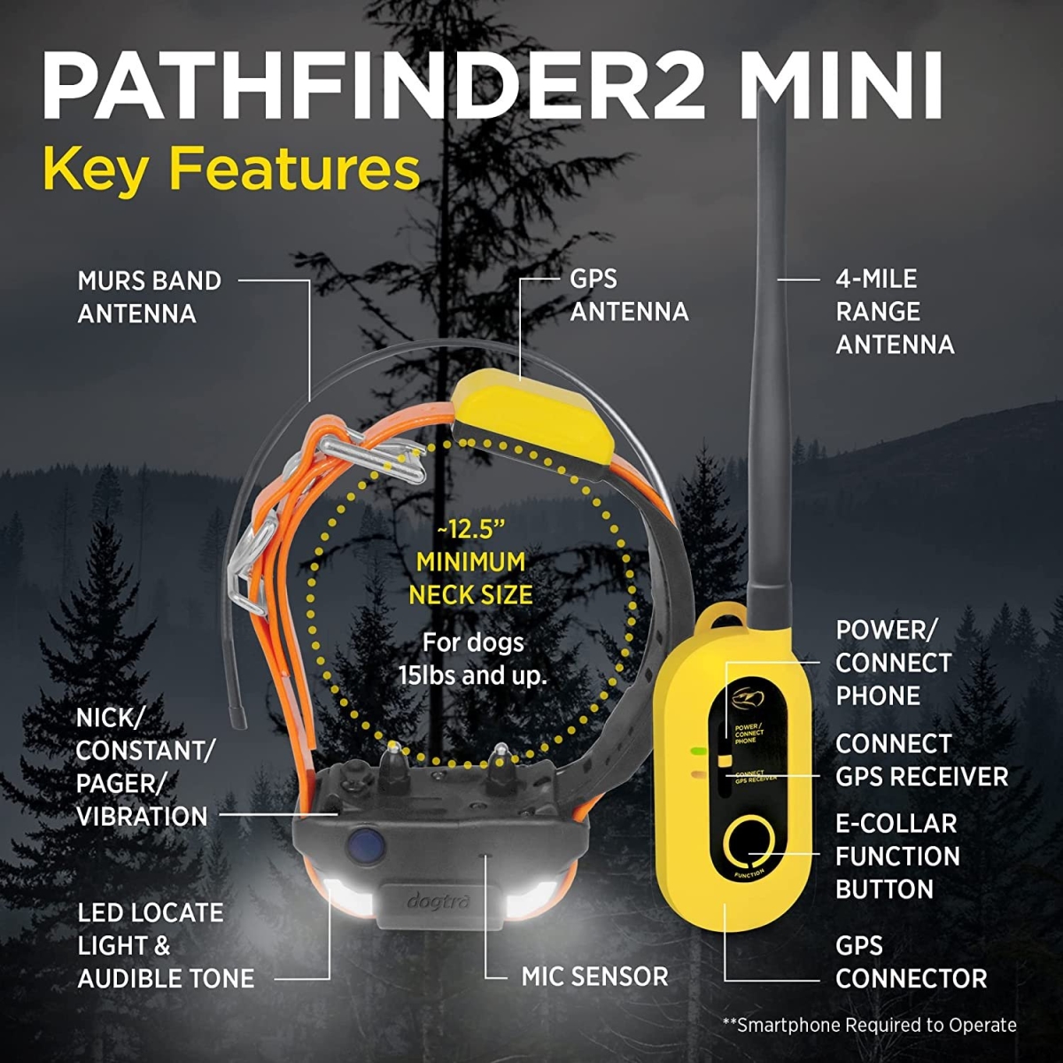 Picture of Dogtra PATHFINDER2 MINI Pathfinder2 Mini Gps Dog Tracking & Dog Training System - Yellow & Black