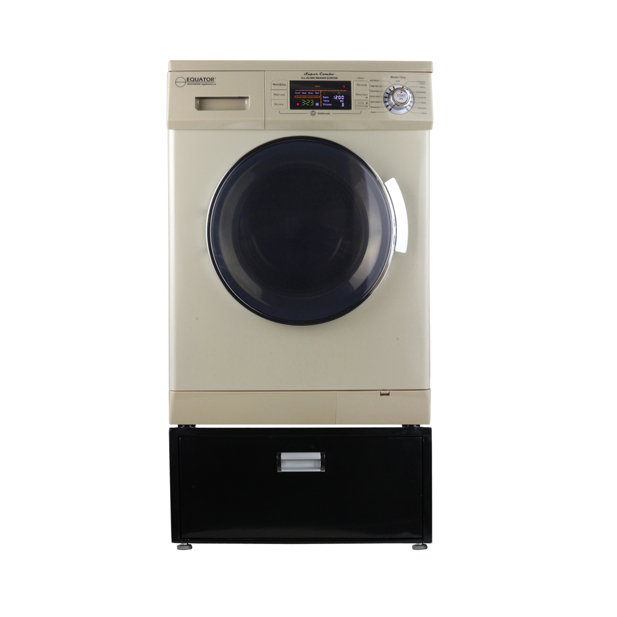 EZ 4400 N-Gold V 2.5-PDL 4455 Black 13 lbs Compact Combination Washer Dryer- Vented & Ventless Dry - Laundry Pedestal with Drawer, Gold & Black -  Equator, EZ 4400 N- Gold (V 2.5) + PDL 4455 Black