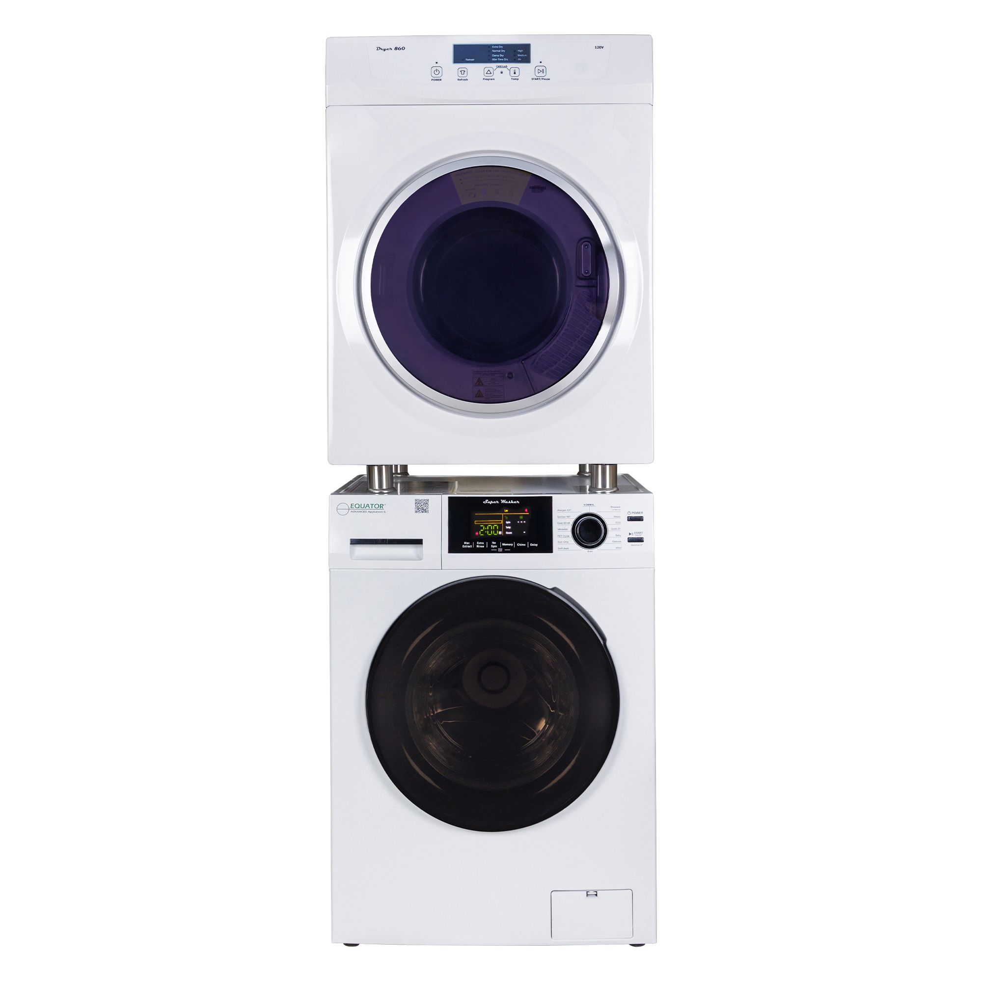 826 + 860 Equator 110V 1.6 cf Washer w/ Pet Cycle & 110V 3.5cf Vented Sensor/Refresh Dryer -  Equator Advanced Appliances, EW 826 + ED 860