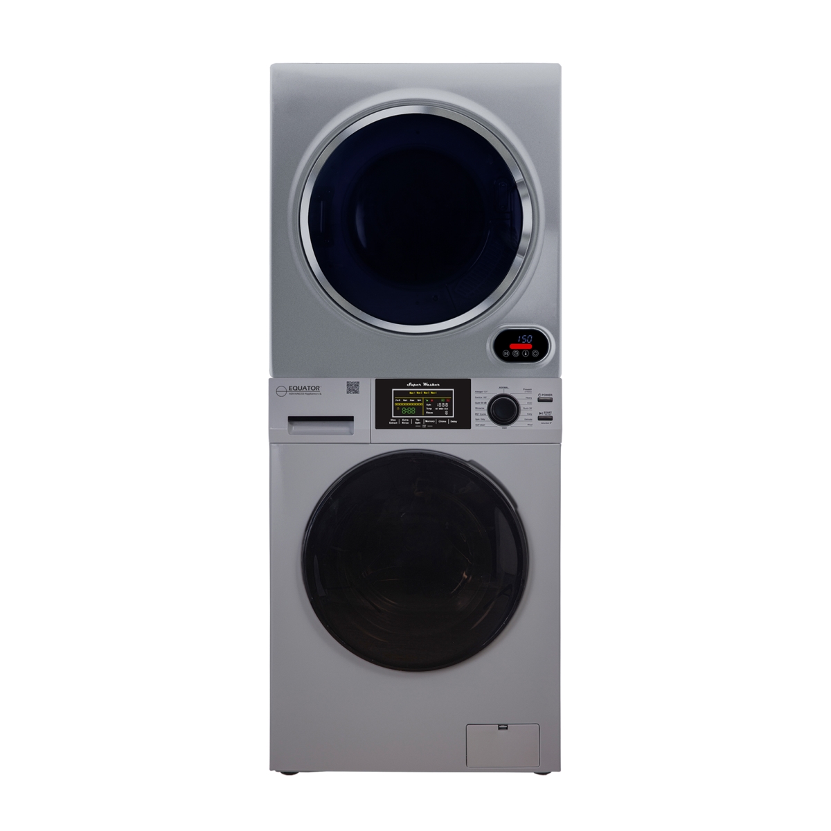 EW 826 & ED 852 Silver Equator 110V 1.6 cf Washer w/ Pet Cycle & 110V 3.5cf Vented Digital Sensor Dryer -  Equator Advanced Appliances