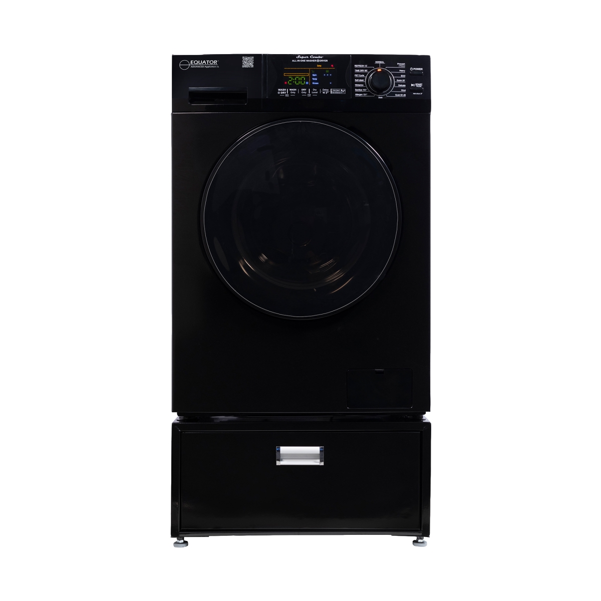 4600 + PDL 4455 B Equator 1.6cf 110V Vented/Ventless Sani Combo Washer Dryer Pet Cycle + Pedestal -  Equator Advanced Appliances