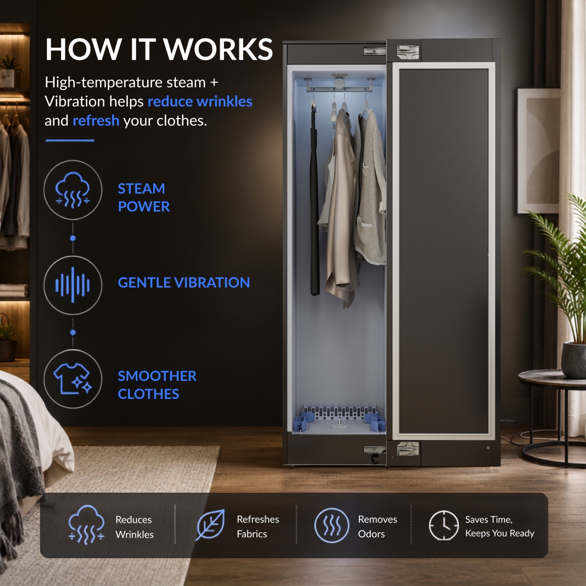 SDC 760 B Equator Steam Dryer Closet REMOVE WRINKLES Sanitize Deodorize Refresh Slim110V