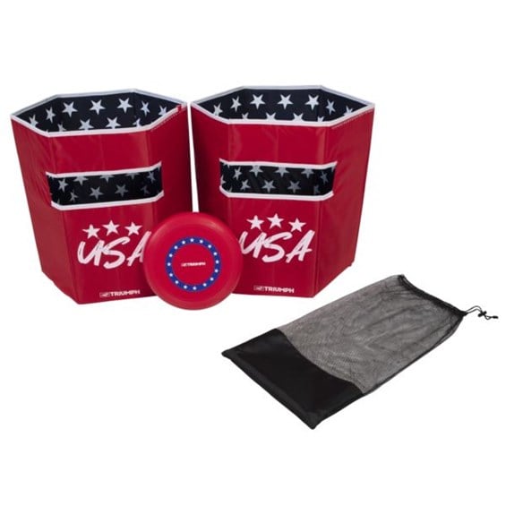 Triumph Sports Patriotic Disc Flyerz Backyard Target Game with 2 Scoring Cans with Weighted Bases and Flying Disc. Easily Portable and Perfect for The Whole Family, Multicolor