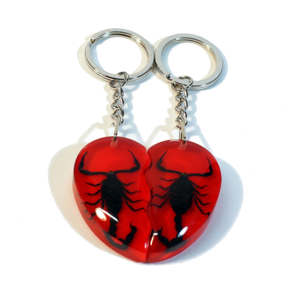 SK2291 Black Scorpion Double Heart Key Chain, Red