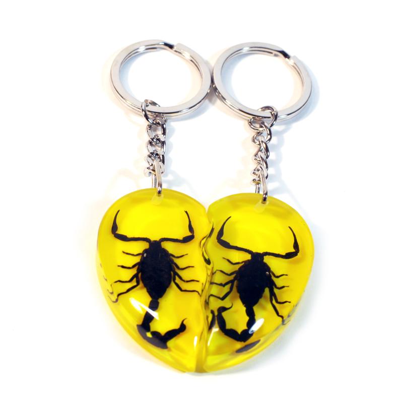 Black Scorpion Double Heart Key Chain, Yellow