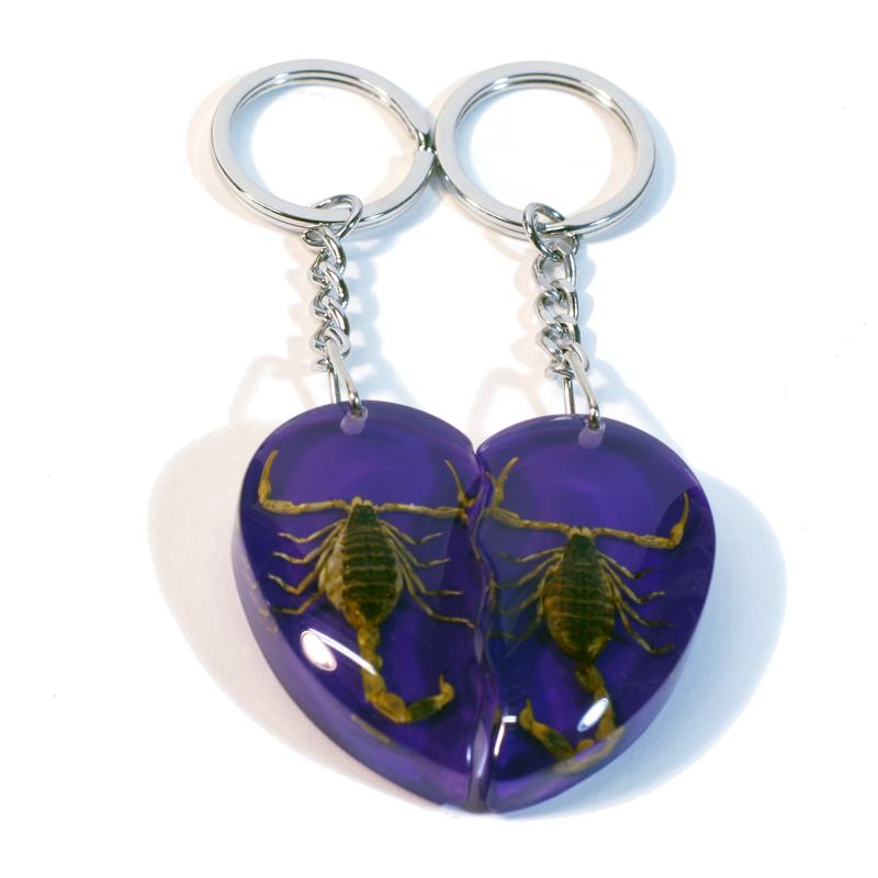 Gold Scorpion Double Heart Key Chain, Purple