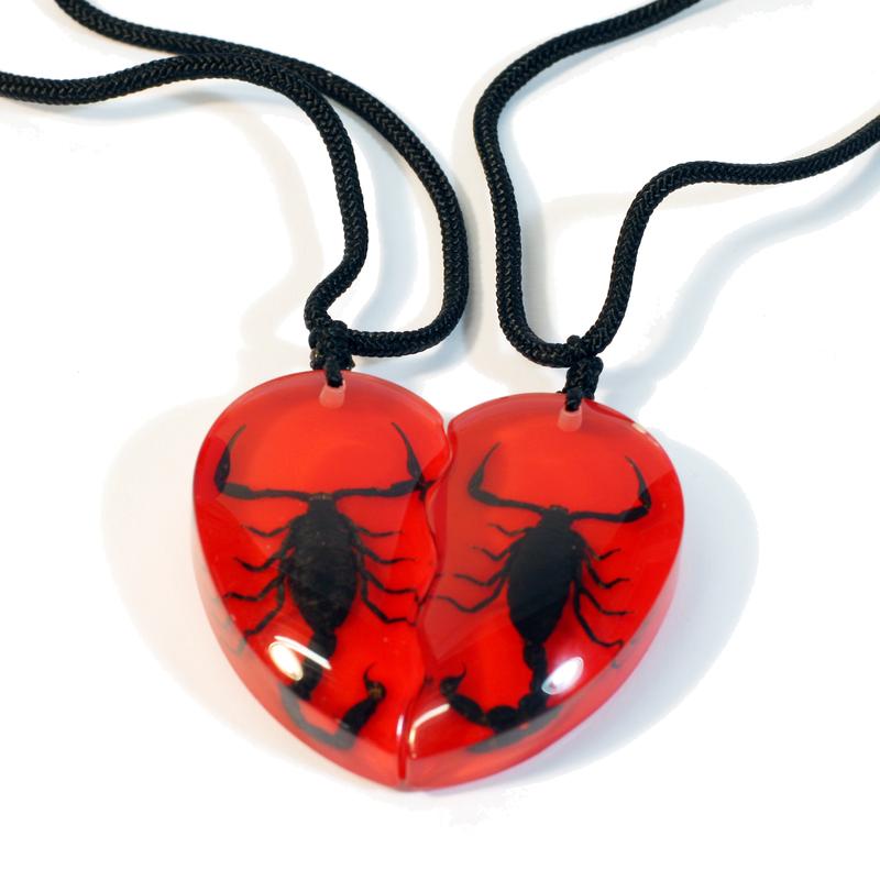 SP2212 Black Scorpion Double Heart Necklace, Red