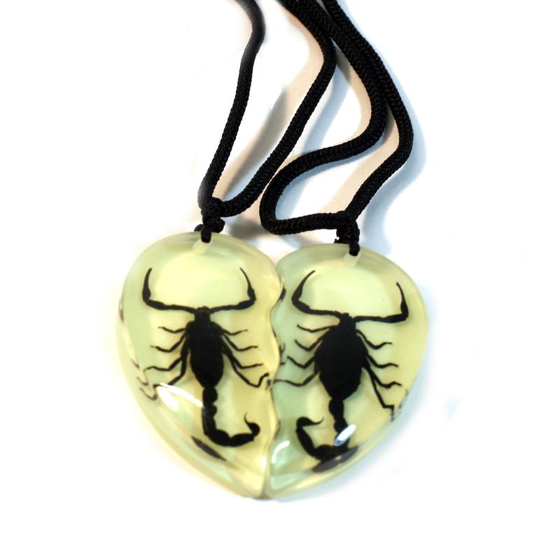 Black Scorpion Double Heart Necklace, Glow In The Dark