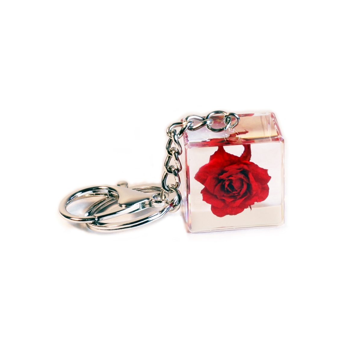 BC307 Red Rose Cube Key Chain, Clear
