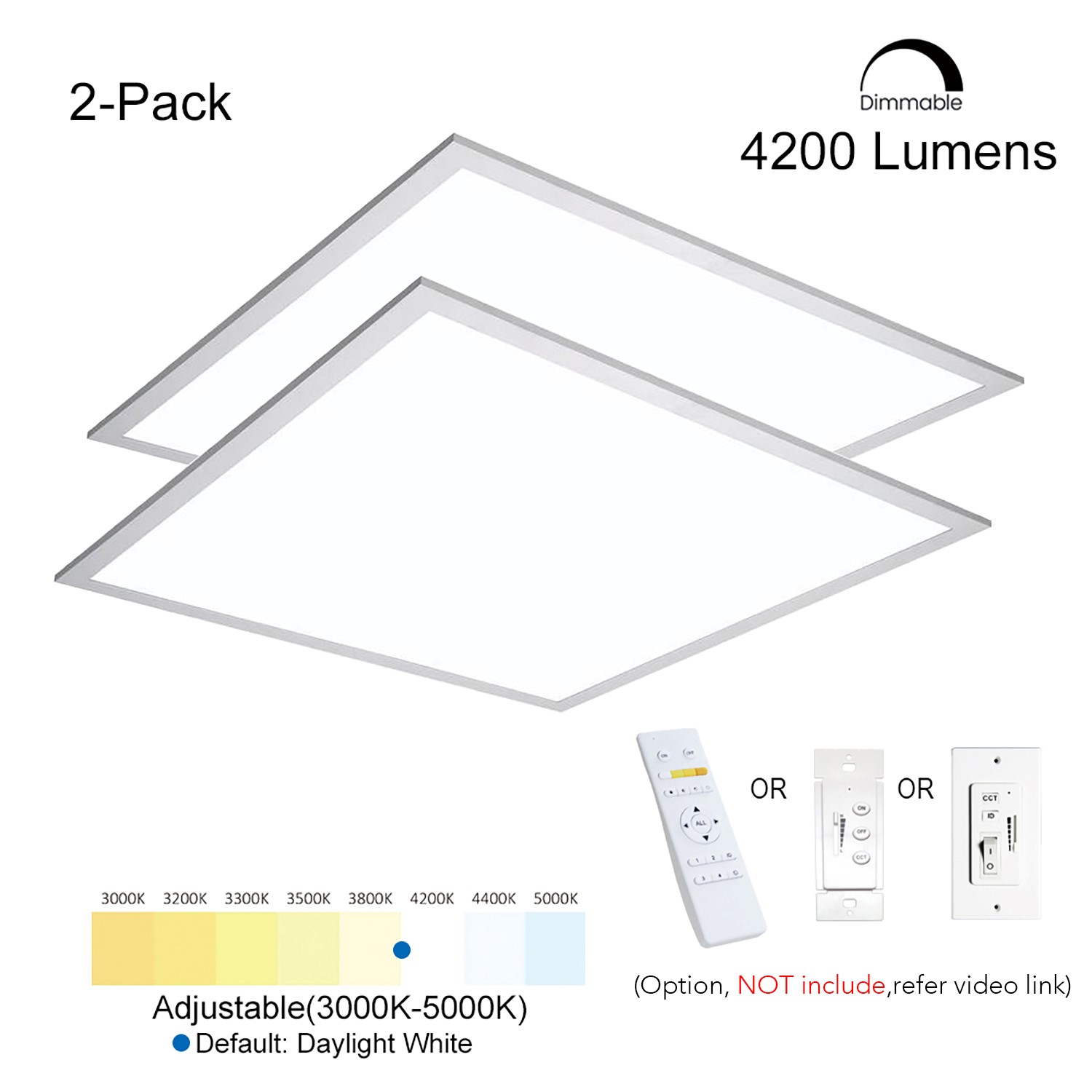Picture of eLEDing EEFPTL2240W-RC 2 x 2 ft. Commercial 4200 Lumen 40 watt Integrated LED White 3000-5000K Color Dimmable Drop Ceiling Flat Panel Troffer Light