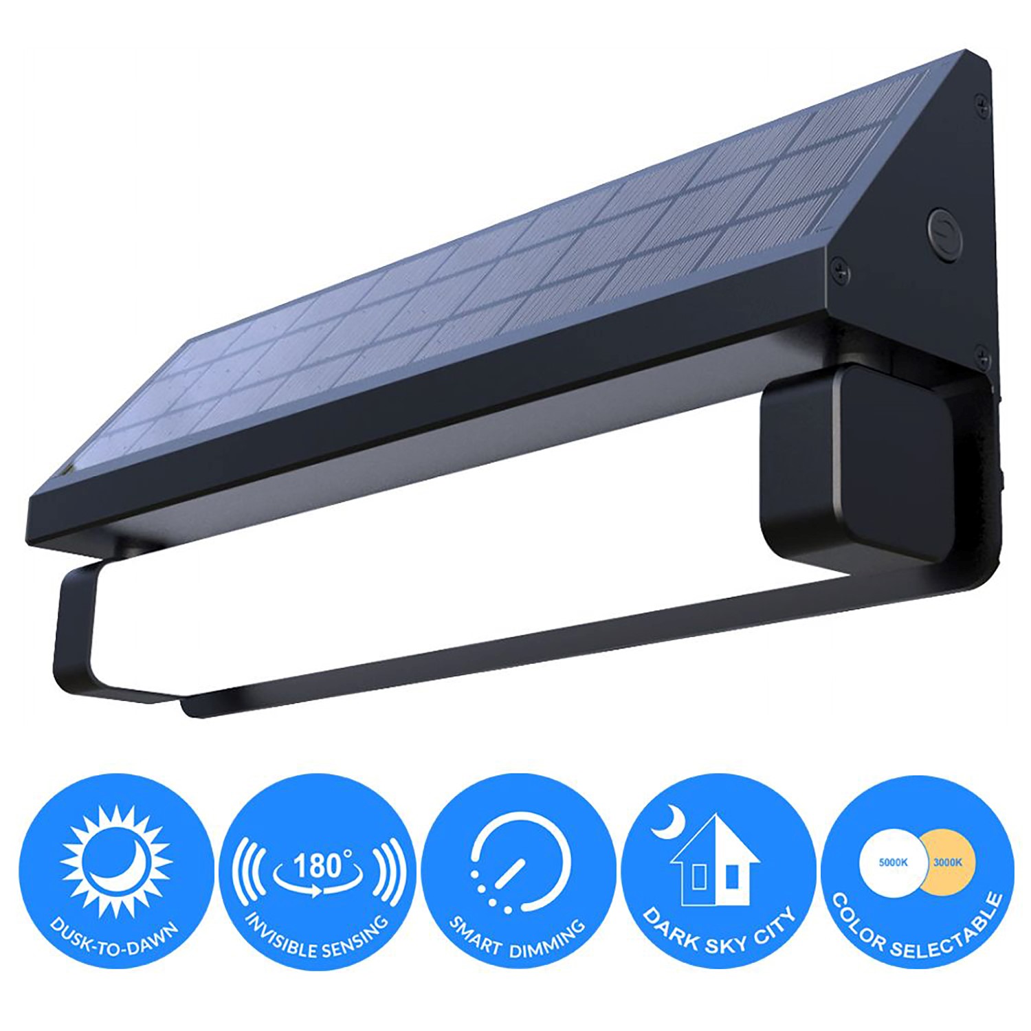 Picture of eLEDing EE815WMC Solar 180 deg Black SMART Sensing Self-Contained Integrated Selectable LED Color Flood Pathway Wall Light