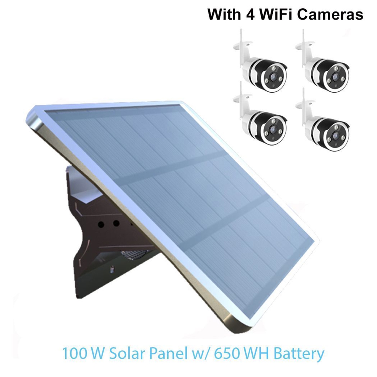 Picture of eLEDing EE8100W-POE650-4CAM 100W 650WH Battery Plus 4 Cameras High Voltage Solar Panel with Optimum Wi-Fi Camera System