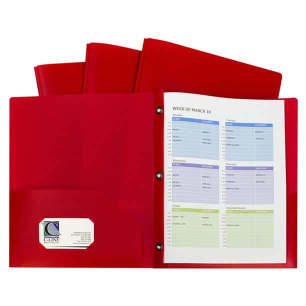Picture of C-Line Products CLI32964 Two-Pocket Heavyweight Poly Portfolio Folder with Prongs&#44; Red