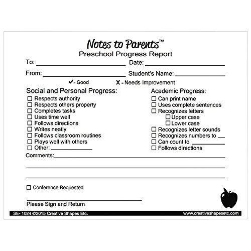SE-1024 PreSchool Progress Notes to Parents