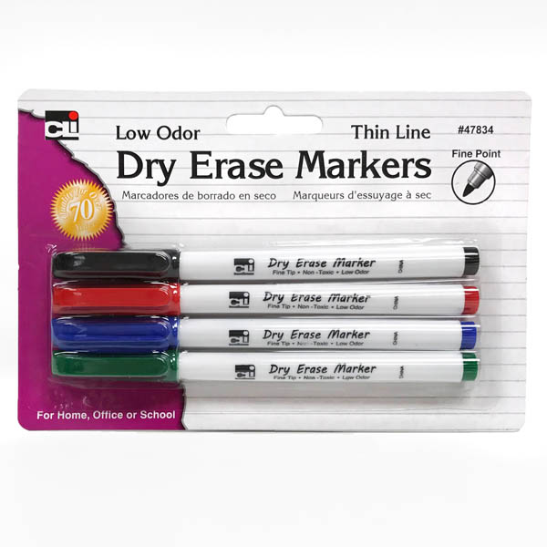 Picture of Charles Leonard CHL47834 Dry Erase Fine Point Markers - 4 pack assorted colors