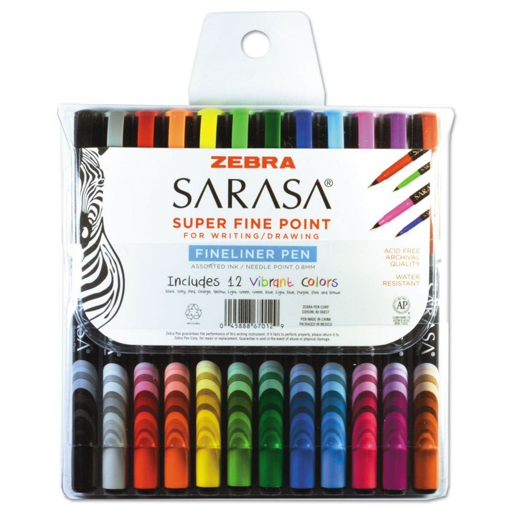 Zebra Pen  Zebra Sarasa Fineline Pen Assorted, Pack of 12