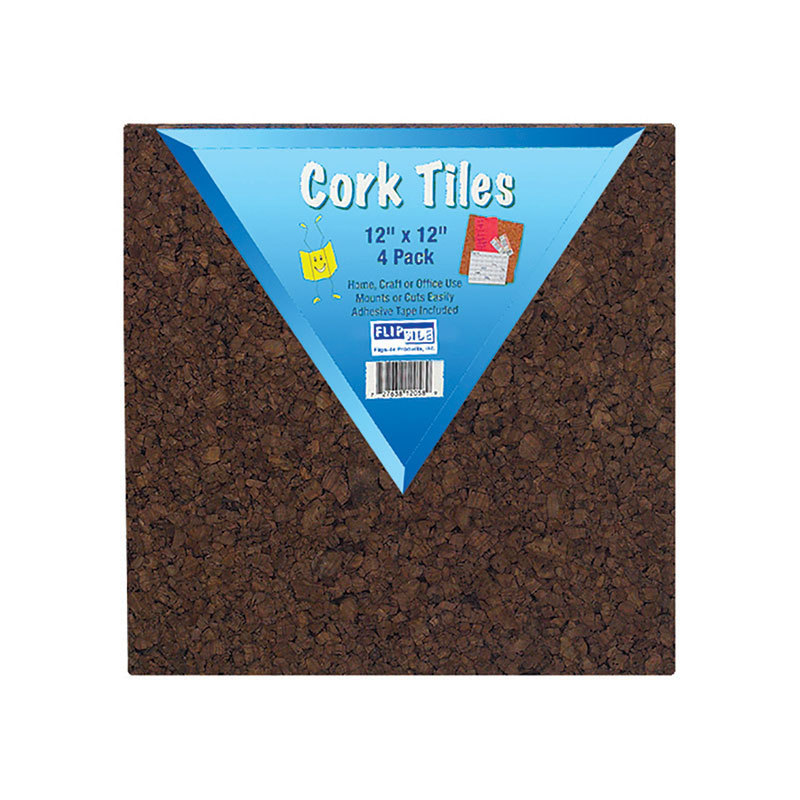 Flipside FLP12058BN Dark Cork Tiles, 12" x 12", 4 Per Pack, 3 Packs, Cork, Brown (Pack of 3)