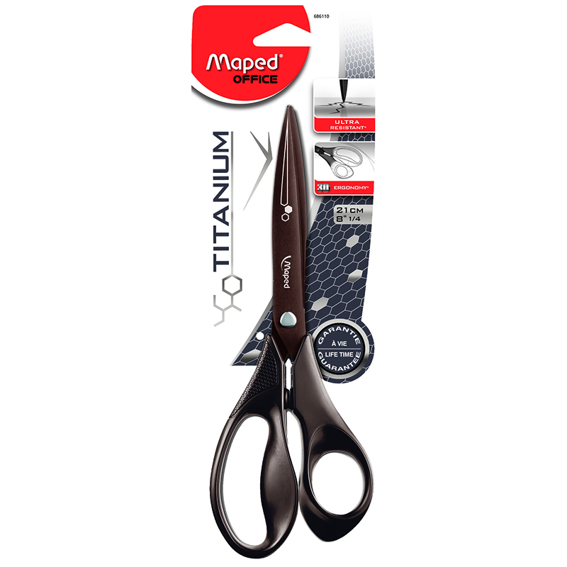 Maped MAP686110BN Expert Titanium Scissors, 8.25", Titanium Blades/Plastic Handles, Black (Pack of 2)